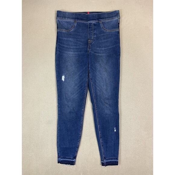 Spanx Jeans Womens Medium Blue Distressed Ankle Skinny High Rise Pull On Denim - Picture 1 of 13